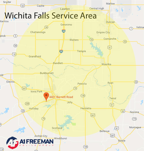 A-1 Freeman Wichita Falls Moving Service Area Map